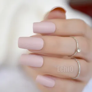 Crema di albicocche Corea unghie finte Medio Quadrato Opaco Colorato Acrilico Nail Tips Artificiale del Chiodo ABS Fornitore 24