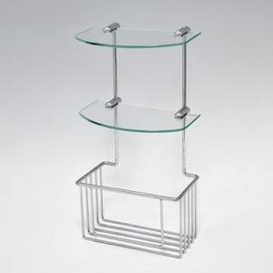 Refined <b>Chromed</b> 3 Tier Cornered Toilet Glass Shelf - Product Image 2