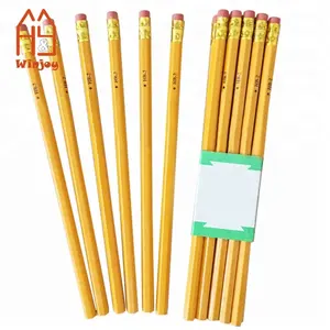 Office Stationery Yellow Hexagonal Mongol Pencil HB Lead Hardness With Red Eraser