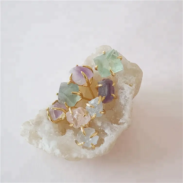 Gemnel 925 silver minimalist natural stone rainbow quartz stud earring