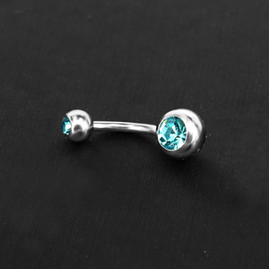 POENNIS di alta qualità doppia gemma palla <span class=keywords><strong>piercing</strong></span> all'<span class=keywords><strong>ombelico</strong></span> gioielli per il corpo in <span class=keywords><strong>acciaio</strong></span> inossidabile <span class=keywords><strong>chirurgico</strong></span> anello di pancia da donna in cristallo - Product Image 4