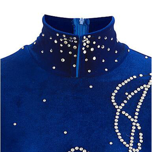 Abito per Pattinaggio Artistico LIUHUO, Vestito da Pattinaggio su Ghiaccio per Ragazze, <span class=keywords><strong>Blu</strong></span> in Velluto con Strass, Abbigliamento per Esibizioni di Pattinaggio Fatto a Mano - Product Image 3