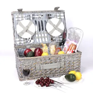 4 Personen Natural Wicker Crafted Besteck Lebensmittel Obst Lagerung Willow Picknick korb Set