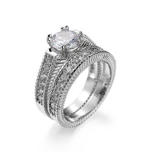 2022 New Arrival Wedding <strong>Ring</strong> Big High Quality Zircon <strong>Silver</strong> Plating <strong>Ring</strong> <strong>Set</strong> - Product Image 2