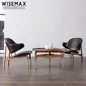 WISEMAX家具candinavian现代休闲餐椅ib kofod larsen椅子木制休闲椅真皮座椅实木腿
