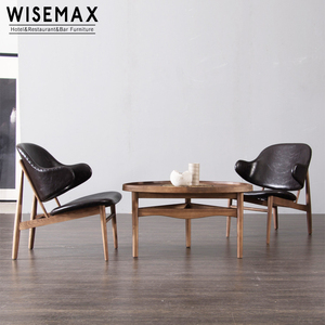 Wisemax furniturescandinavian giải trí hiện đại ăn uống ghế IB kofod larsen ghế bằng gỗ phòng chờ ghế da ghế rắn gỗ chân - Product Image 1