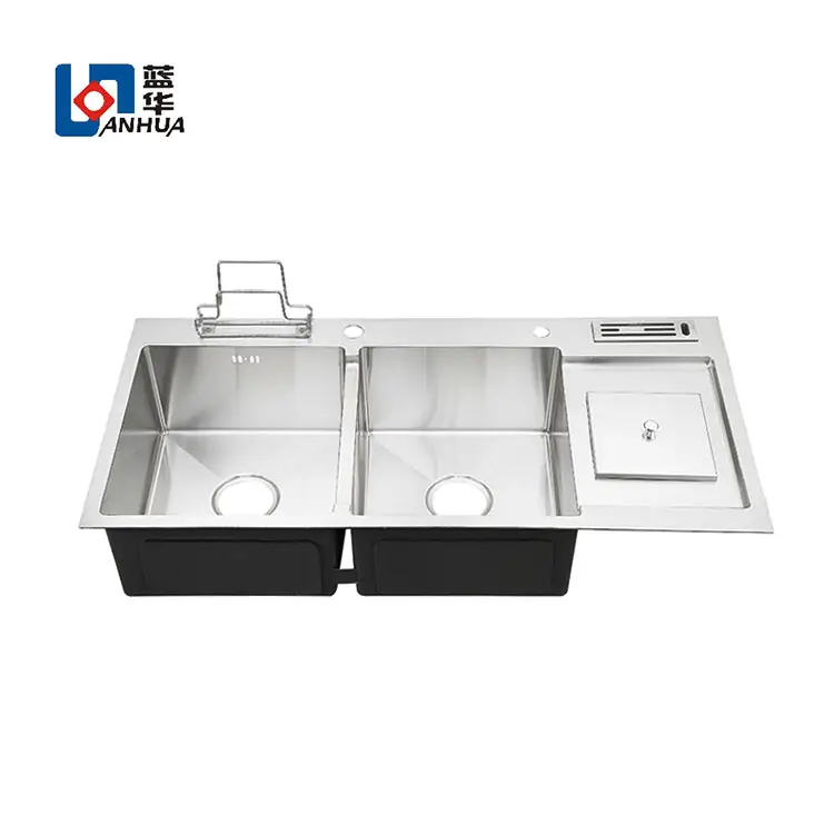 Cheap Hand Made Double Bowl Stainless Steel Kitchen Sink Price In Pakistan with bin
