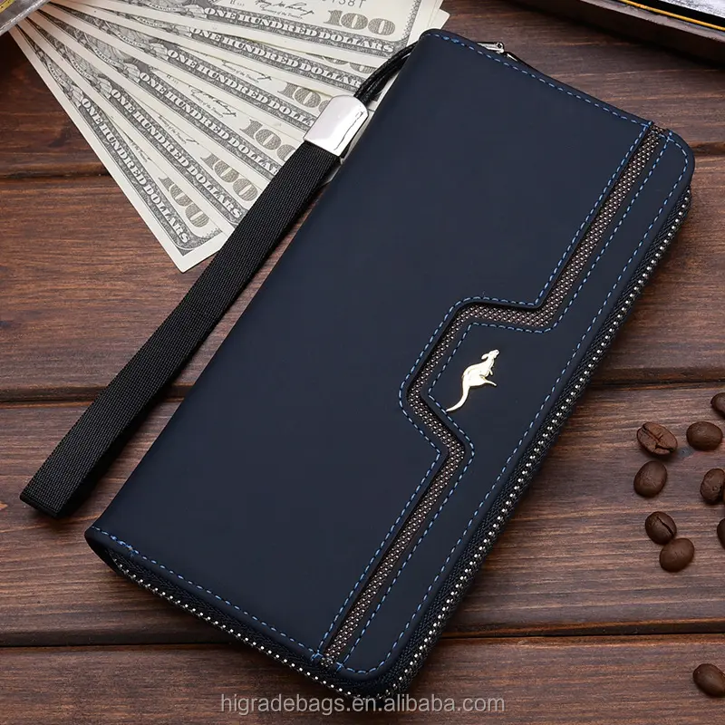 Designer Men Wallets Famous Brand kangaroo Men Long Wallet Clutch Male Wrist Strap Wallet Big Capacity Phone Bag Card Holder