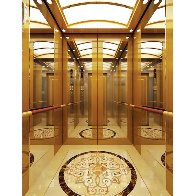 Dekorasi Kaca Emas Mewah Kabin Lift