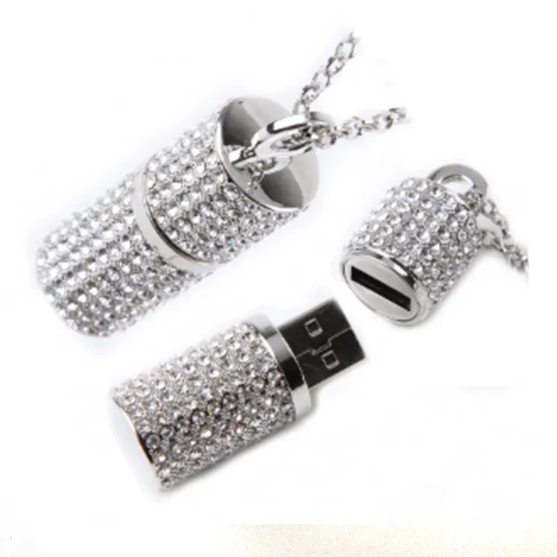 Forma engraçada USB flash drive thumb drive 4gb 16gb 2 também 64gb Bling Colar de cristal com chaveiro memory stick usb jóias