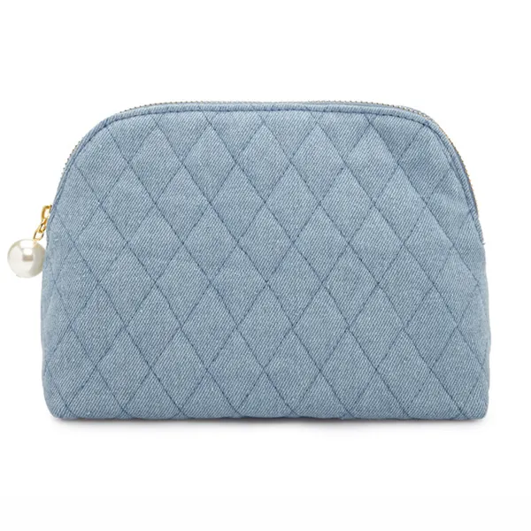 Quilted denim cosmetico del sacchetto blu borse e custodie cosmetici sacchetto di trucco