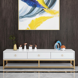 Mueble de <span class=keywords><strong>TV</strong></span> de Lujo para Sala de Estar, Moderno, Simple, Multifuncional, <span class=keywords><strong>Mesa</strong></span> de <span class=keywords><strong>TV</strong></span> con Marco de Acero Inoxidable, <span class=keywords><strong>Soporte</strong></span> de Televisión Blanco - Product Image 2