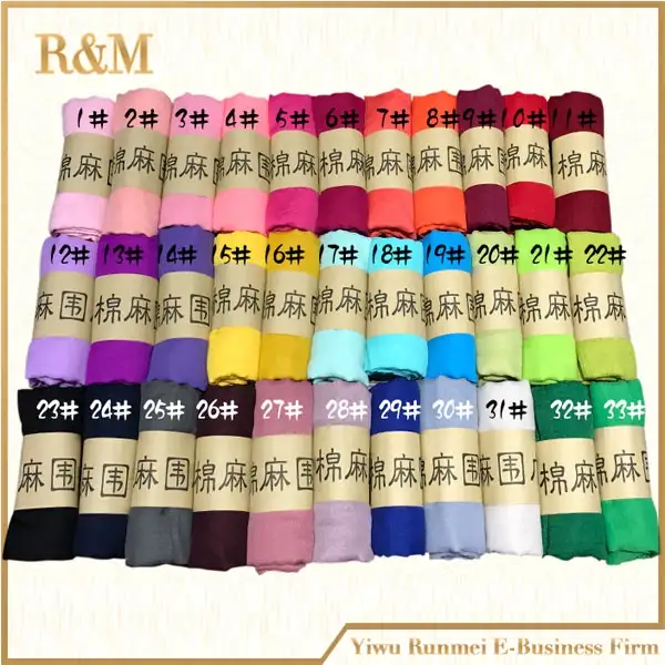 wholesale Yiwu cheap plain solid color cotton linen women viscose scarf