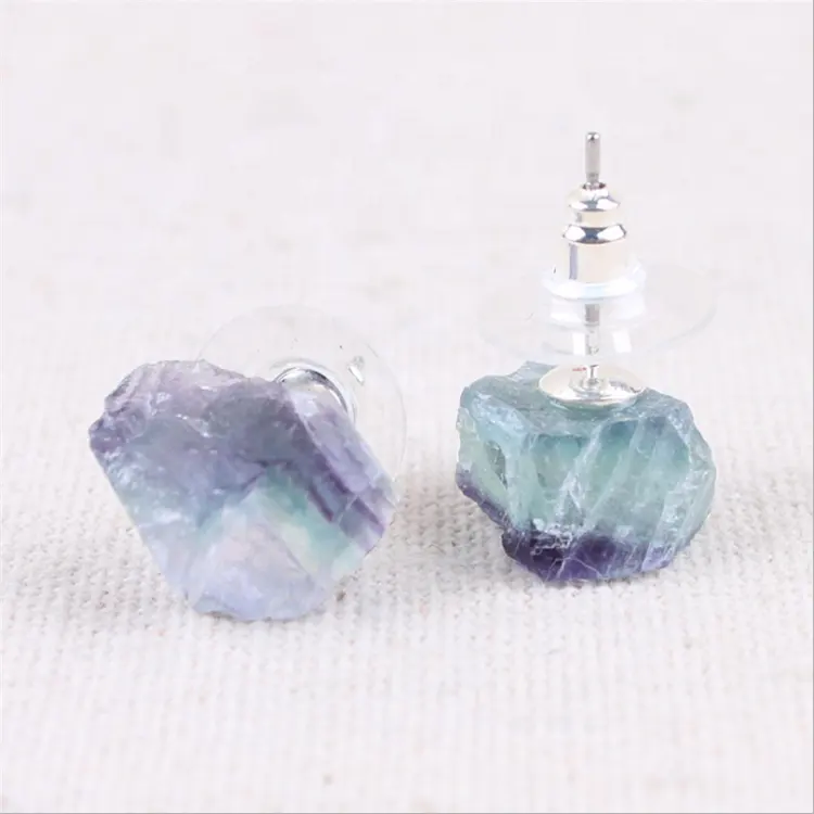Crystal Craft Gift Colour Fluorite Gravel Ear Studs Ear Rings For Women