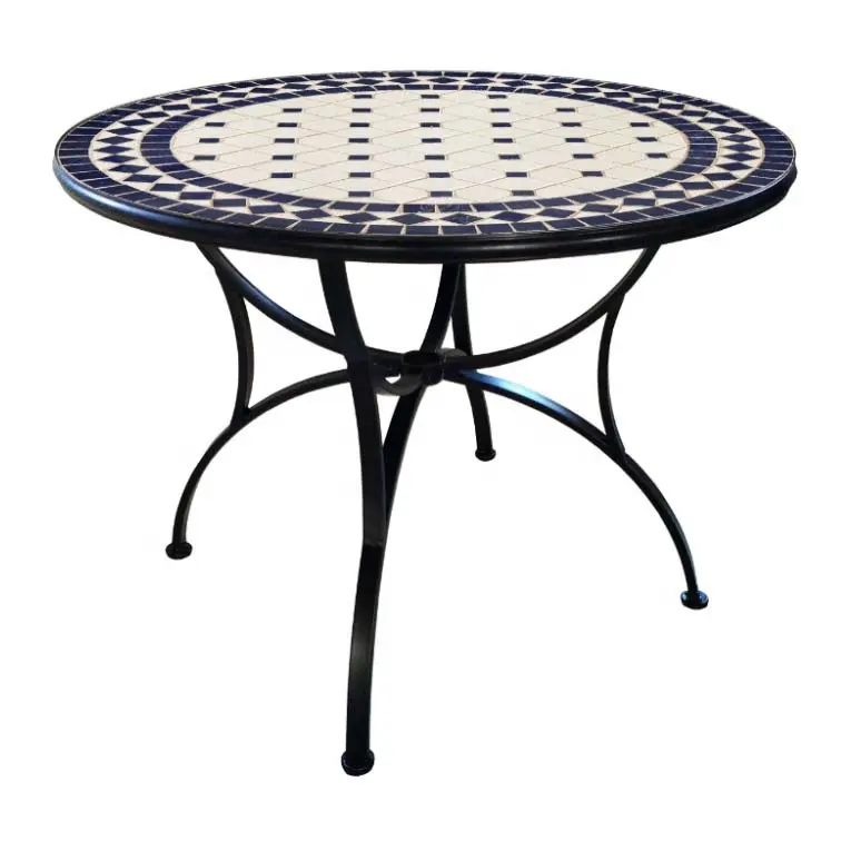 Table ronde de style médiéval classique avec carrelage en mosaïque, 3 pièces, offre spéciale, mobilier d'extérieur de patio, en fer