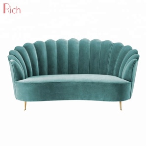 Style nordique en forme de coquille Divano Due Posti en acier inoxydable <span class=keywords><strong>2</strong></span> <span class=keywords><strong>places</strong></span> <span class=keywords><strong>canapé</strong></span> vert Upolstery tissu velours causeuse - Product Image 2