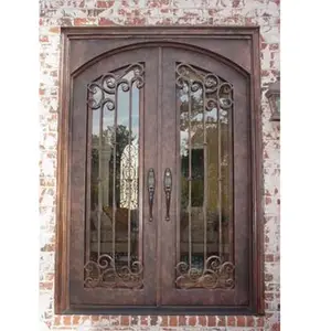 China manufacturers luxury home double exterior iron door with glass