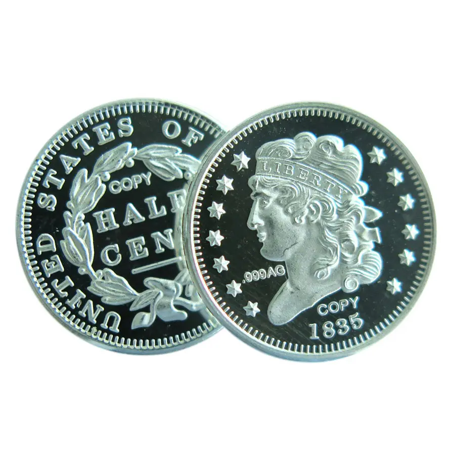 Snelle Levering Ons Munten Zilveren Dollar 1 Gram 999 Fijn Puur Zilver 1835 1/2 Cent Ronde Coin A058