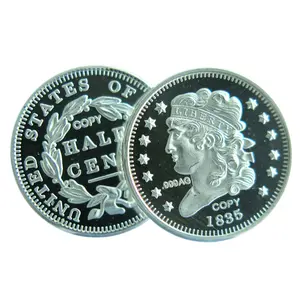 Fast Delivery US Coins Silver Dollar 1 Gram 999 Fine Pure Silver 1835 1/2 Cent Round Coin A058