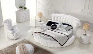 K1717 Tempat Tidur Bulat Mewah Kulit Modern