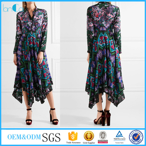2017 Nuevo diseño de <span class=keywords><strong>manga</strong></span> larga vestidos maxi dobladillo asimétrico vestidos florales - Product Image 1