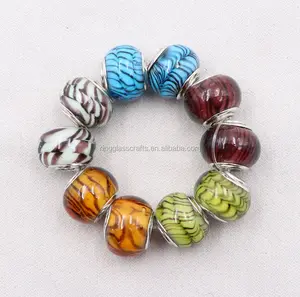 Handmade Murano Lampwork Glass Large hole Animal Print Beads fit DIY European Charm Bracelet Accessories wholesale