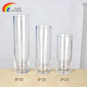 transparant clear vaas Suppliers-Aangepaste Grootte 25Cm 30Cm 35Cm Clear Transparante Cilinder Glazen Vaas Voor Bloem