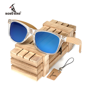 BOBO BIRD CG008 Brand Design Unisex Fashion Sunglasses Transparent Plastic & Bamboo Frame Colorful Polarized Lens Sun Glasses