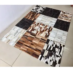 Cowhide patchwork rug, stripe design cow hide area rug
