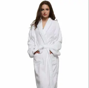 Proveedor de China blanco hotel-spa Toalla de algodón Albornoz largo total de la longitud del tobillo traje unisex ropa de dormir