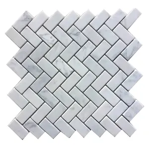 Carrelage de métro en marbre blanc 25mm, pavé à la main, motif chevron en vente