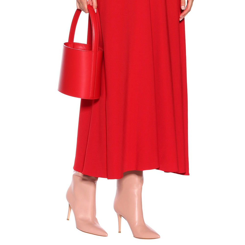 Plus Size Slip on Red Heels Ladies Winter White Shoes Black Tube Shaft Tall  Boots Women Pointy High Heel Pink Knee High Boots