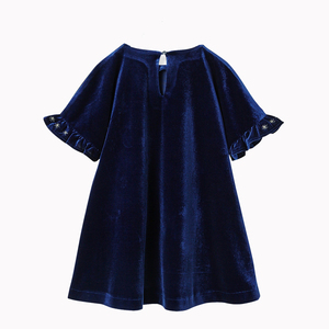 Fashion Style <strong>Girls</strong> <strong>Dress</strong> Dark Blue Color 2-10 Years Kids <strong>Velvet</strong> <strong>Dress</strong> With Embroidery - Product Image 2