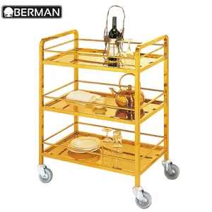 Neue designs meistverkauften produkte in alibaba günstige hotelzimmer möbel edelstahl luxus 3 tier gold tee trolley