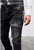 Jeans de motard ultra stylés, vintage, hardcore, slim, fermeture éclair, vêtements d'exportation