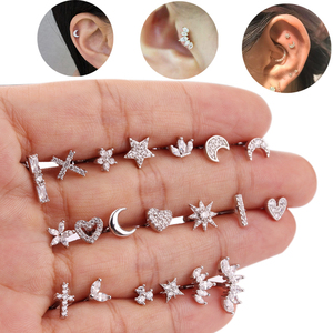 ต่างหูเจาะกระดูกอ่อนแบบครัชเชอร์ สแตนเลสสตีลสีเงิน พร้อมส่ง - Product Image 1