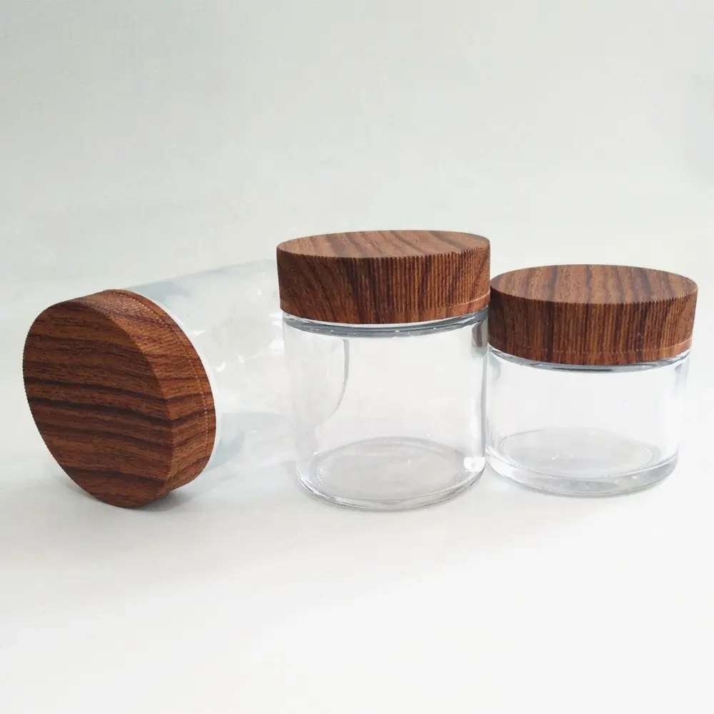 BAMBOO Frascos De Vidrio Con Tapa Frosted Cosmetics Jars 50 to 100 ml Glass Jars With Wooden Lids Cream Jar Glass 50 Gram