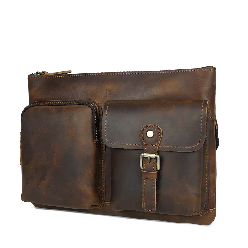 YD-8085 Vintage Genuine Crazy Horse Leather Business Man Office Shoulder Messenger Bag For Men