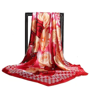 China manufacture custom made Fashion in lady twill silk square printed shawl scarf