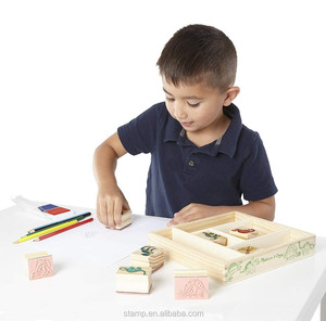 Tampons de bois en caoutchouc pour enfants, lot de tampons, design de dinosaure, avec crayon de couleur et jeu d'encre - Product Image 4