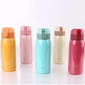 OEMロゴプラスチック蓋とステンレス鋼ボディ学生オフィス200ml280mlボタンロックカラフルな真空カップ