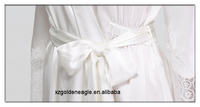 Robe de nuit en soie 100% naturelle blanche, longueur genou, col en V, avec cordon de serrage, pour l'automne/le printemps/l'été - Douce et respirante