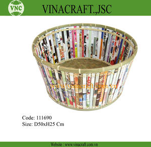 Cesta de almacenamiento tejida de bambú hecha a mano de Vietnam con patrón decorativo para cocina o uso de recuerdo Producto de artesanía de Bambú - Product Image 2