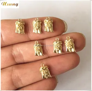 10mm 14k solid gold micro jesus piece pendant CZ Cubic Zirconia Crown Brass Spacer Beads Accessories For Jewelry Making