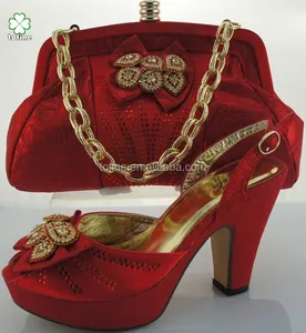 Kaliteli toptan moda kırmızı ayakkabı ve çanta seti kadınlar için