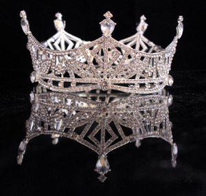 Tam Yuvarlak Taç Kraliyet Kraliçe Taç Rhinestone Tiara Düğün