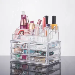 Organizador de maquillaje transparente acrílico caja de almacenamiento de cosméticos estuche de maquillaje de exhibición, 20 secciones con 4 cajones, mango de cajón de diamante