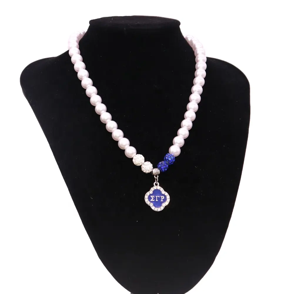 Custom Alloy Metal Sigma Gamma Rho Charm Imitation Pearl Chain Choker Statement Necklaces Women Party Decor Jewelry