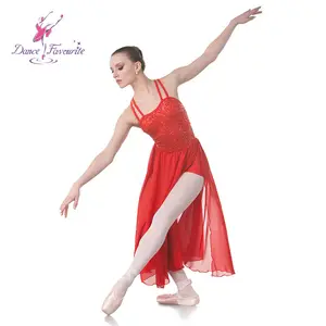 רצועה כפולה אדום שמלת נצנצים לנערות בלט, לירי ועכשווי ביצועי ריקוד תלבושות 18019-1