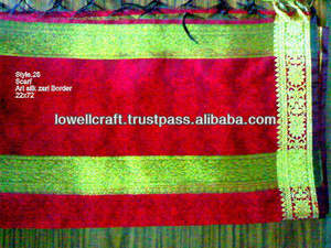 Banarsi Art <b>Silk</b> Zari Border <b>Scarf</b> Fashion 3colors Luxury Brand Stripe Wholesa - Product Image 3